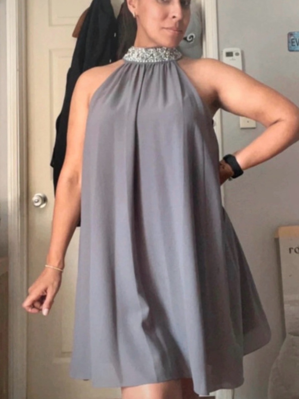 Belle Badgley Mischka Beaded Halter Dress